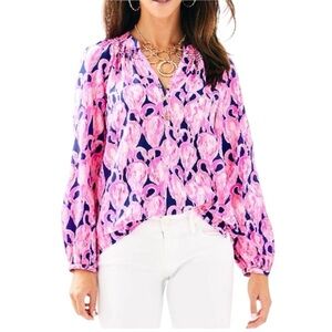 Lilly Pulitzer Elsa Silk Top Flamingos Size S